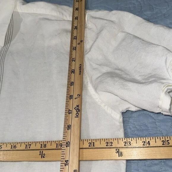 Cubavera Mens White Button-Up Shirt L/G Linen Blend Short Sleeve - Picture 6 of 7